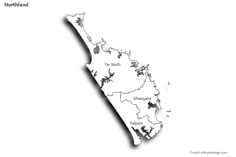 Contoh Peta untuk Northland (hitam-putih,bayangan)