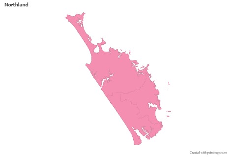 Contoh Peta untuk Northland (merah jambu,garis besar)