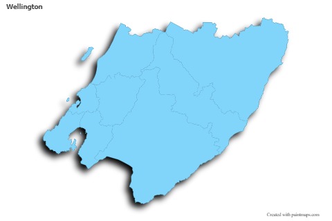Contoh Peta untuk Wellington (biru,garis luar,bayangan)
