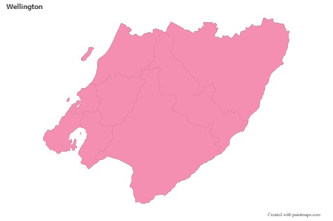 Contoh Peta untuk Wellington (merah jambu,garis besar)