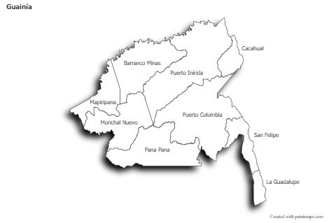 Guainía için Örnek Haritalar (siyah-beyaz,gölgeli)