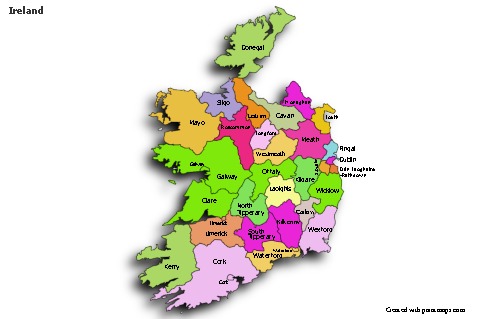 Contoh Peta untuk Irlandia (berwarna,bayangan)