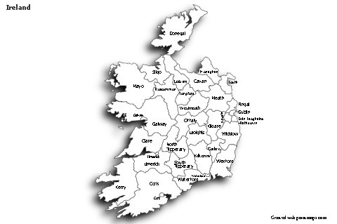 Contoh Peta untuk Irlandia (hitam-putih,bayangan)