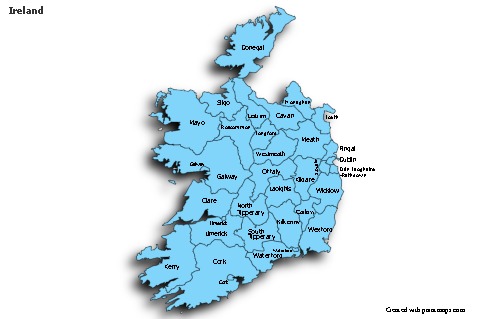 Contoh Peta untuk Irlandia (biru,bayangan)