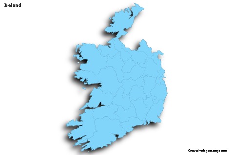 Contoh Peta untuk Irlandia (biru,garis luar,bayangan)
