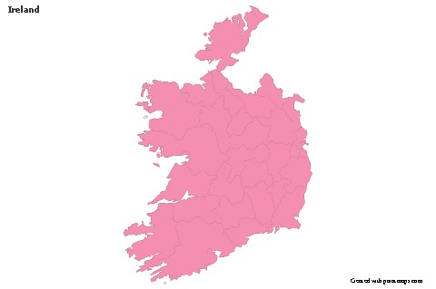 Contoh Peta untuk Irlandia (merah jambu,garis besar)