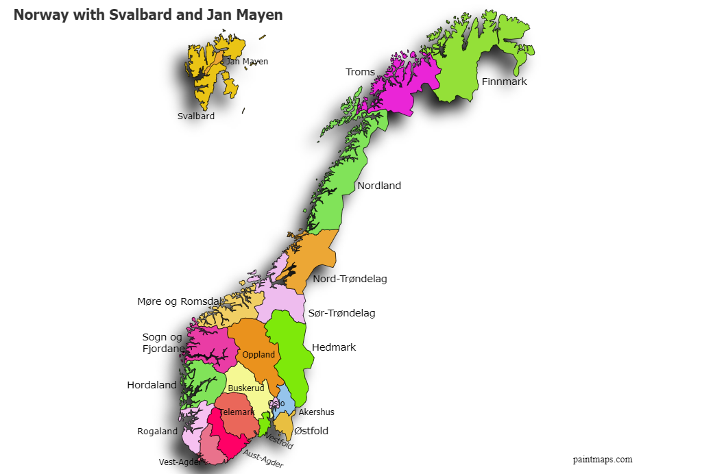 Create Custom Norway With Svalbard - Map Chart 158