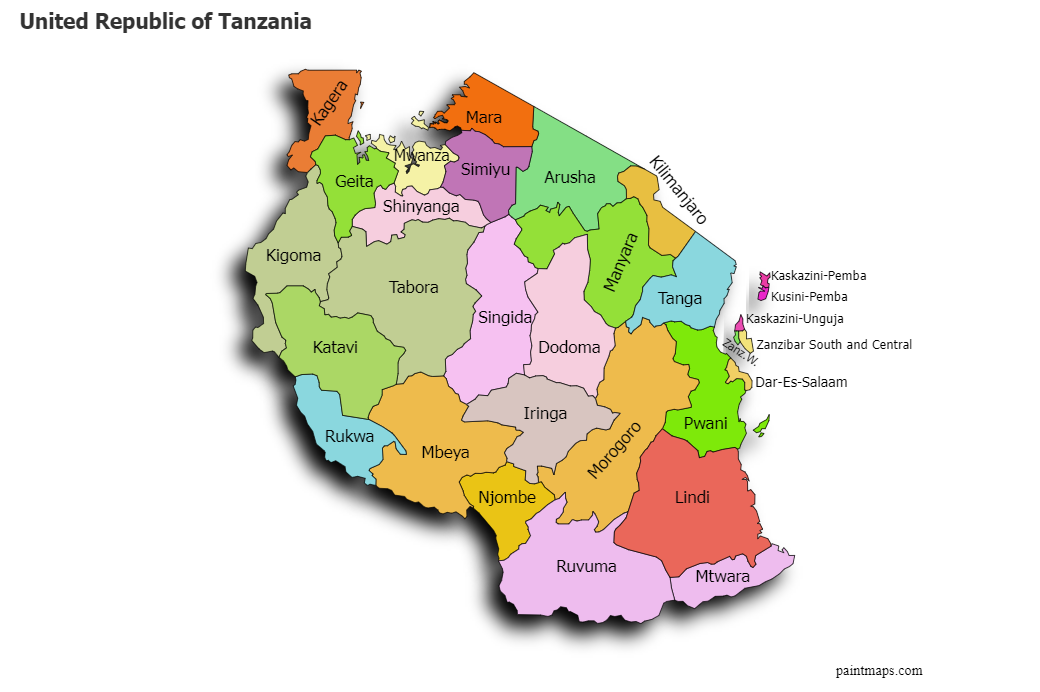 Regions Of Tanzania Map Create Custom United Republic Of Tanzania Map Chart With Online, Free Map  Maker.
