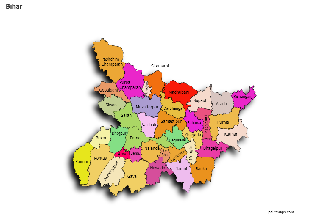 Create Custom Bihar Map Chart with Online, Free Map Maker.
