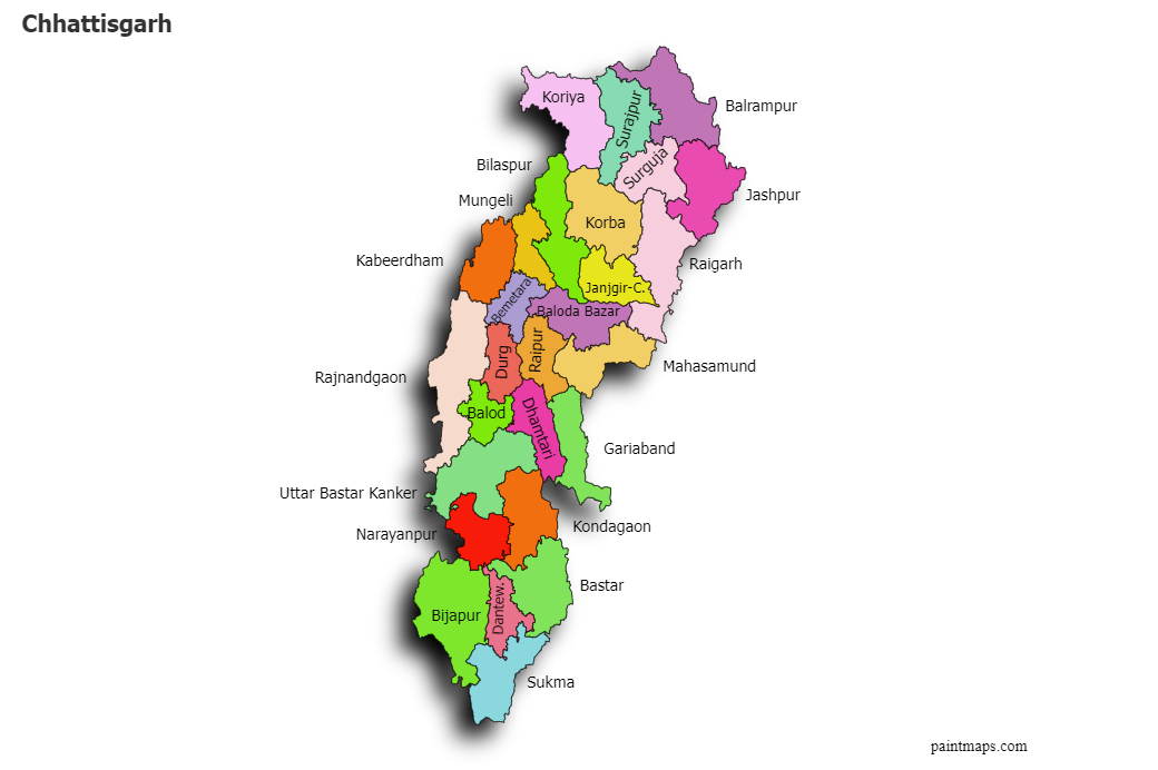Create Custom Chhattisgarh Map Chart with Online, Free Map Maker.