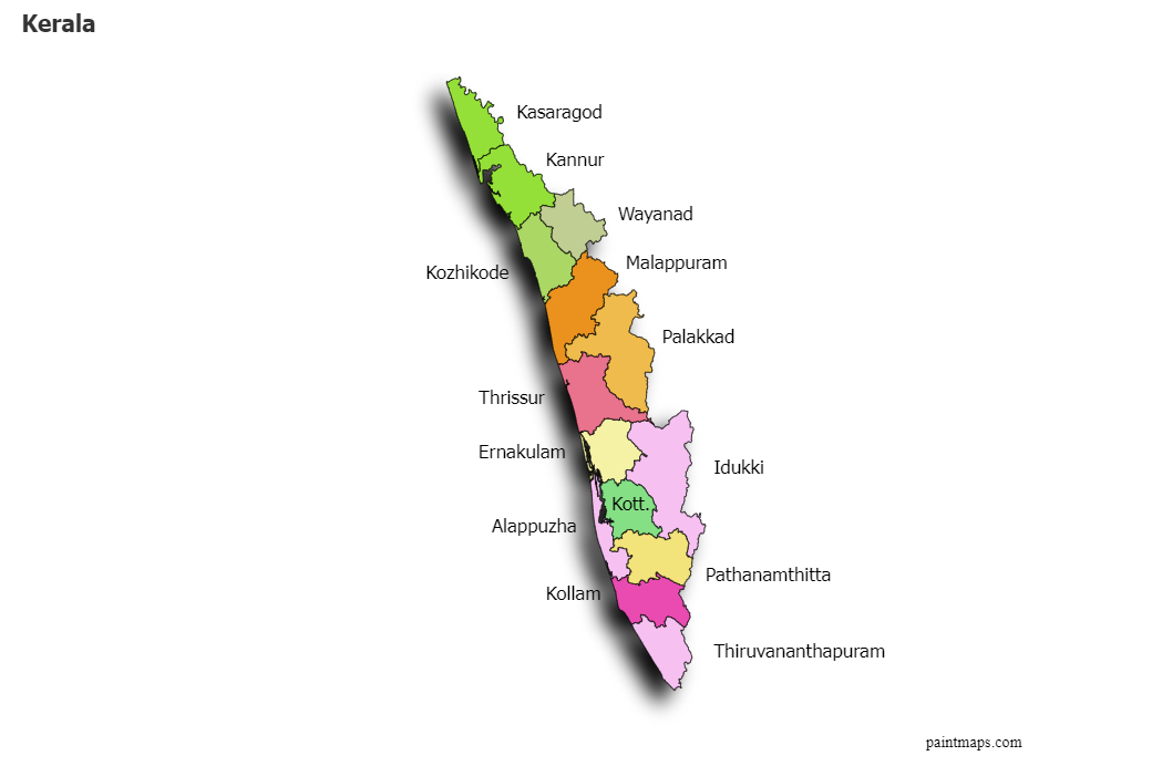 Create Custom Kerala Map Chart with Online, Free Map Maker.