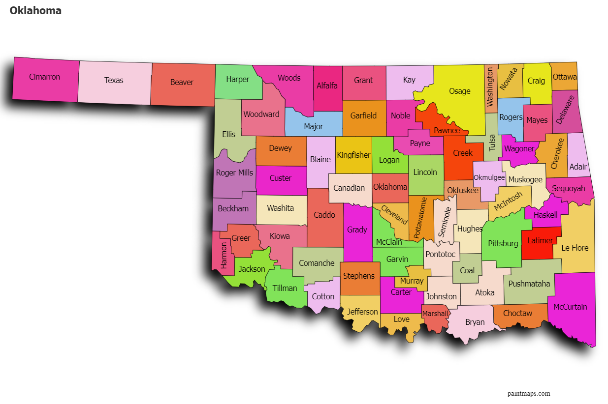 Create Custom Oklahoma Map Chart with Online, Free Map Maker.
