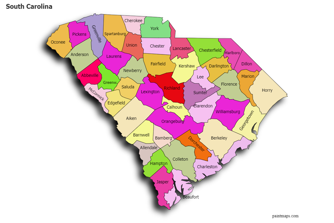 Create Custom South Carolina Map - Map Chart 268