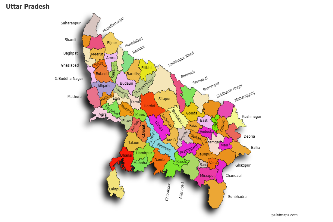 Create Custom Uttar Pradesh Map Chart with Online, Free Map Maker.
