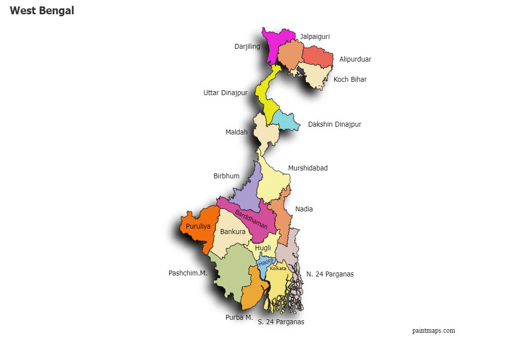 Create Custom West Bengal Map Chart with Online, Free Map Maker.
