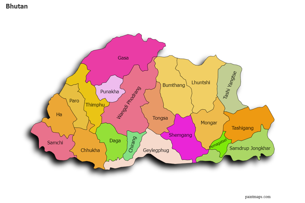 Create Custom Bhutan Map Chart with Online, Free Map Maker.