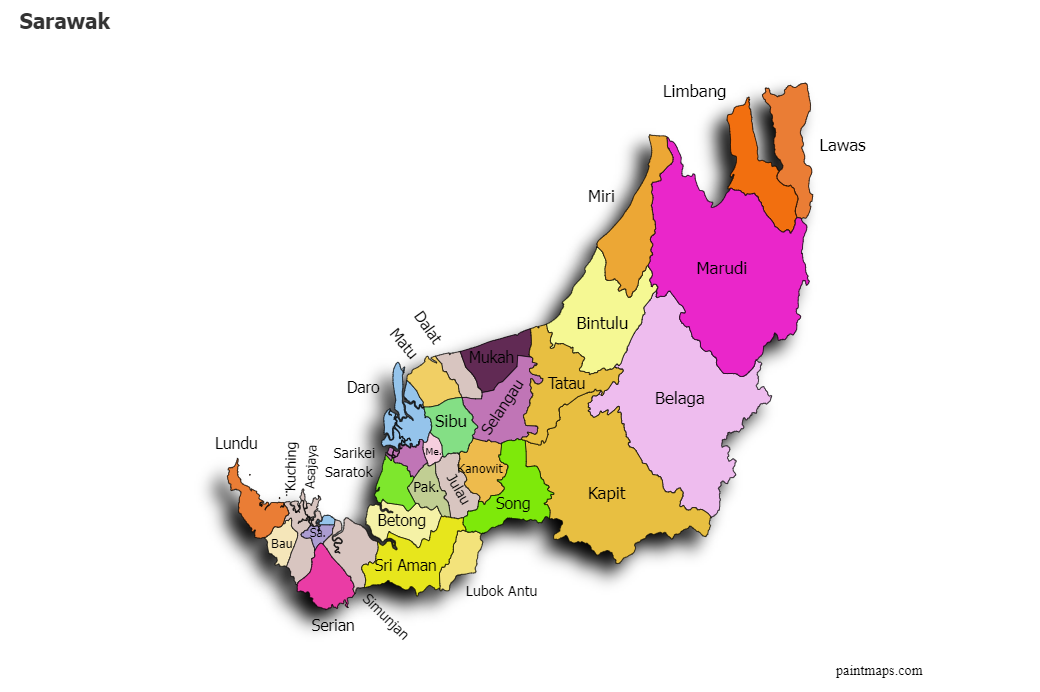 Create Custom Sarawak Map Chart with Online, Free Map Maker.