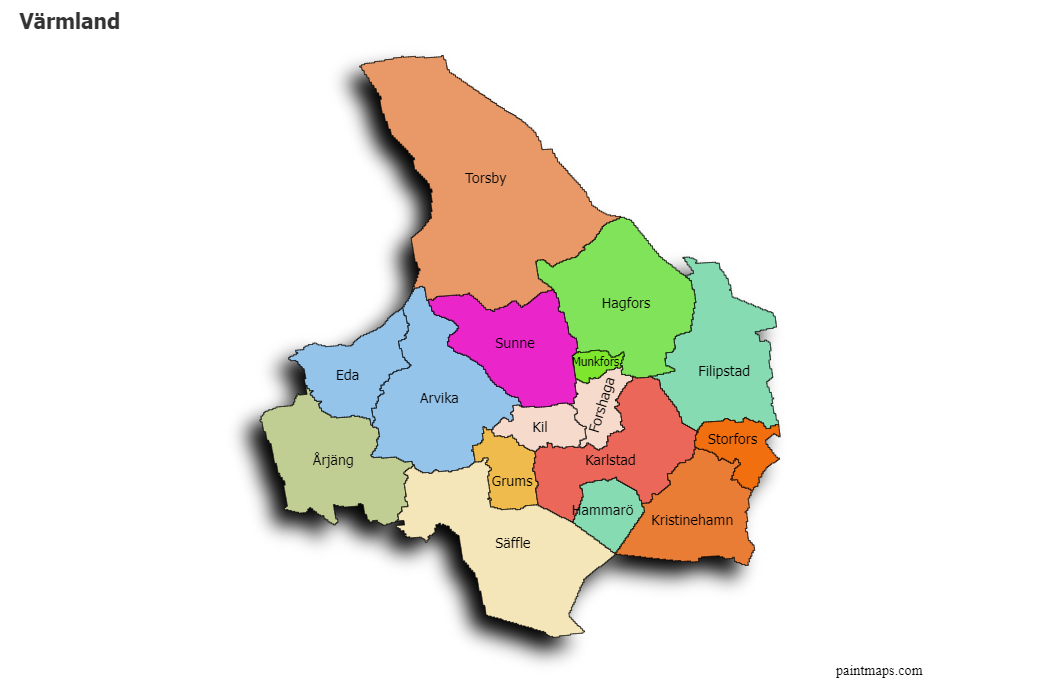Create Custom Värmland Map Chart with Online, Free Map Maker.
