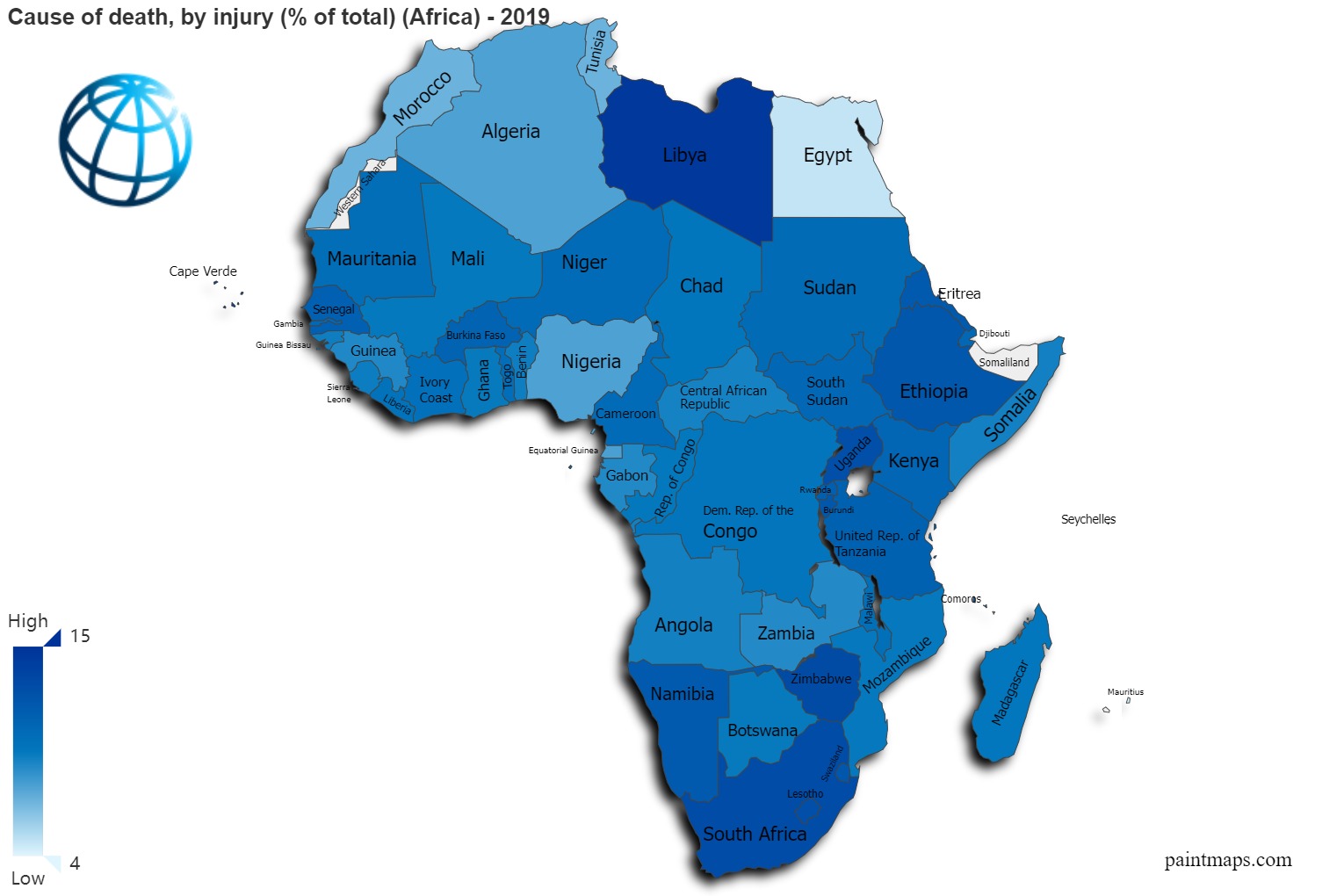 Cause Of Death By Injury Percentage Of Total On Africa Map