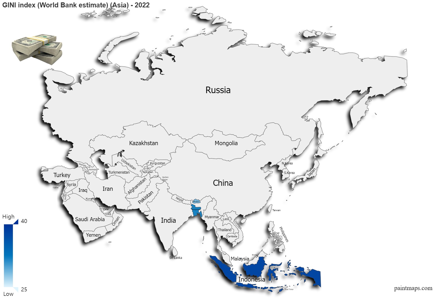 Indice De Gini En Asia Mapa