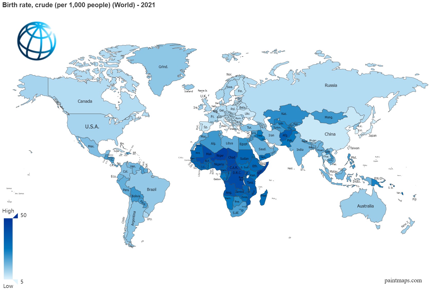 Birth Rate Crude Per 1000 People On World Map