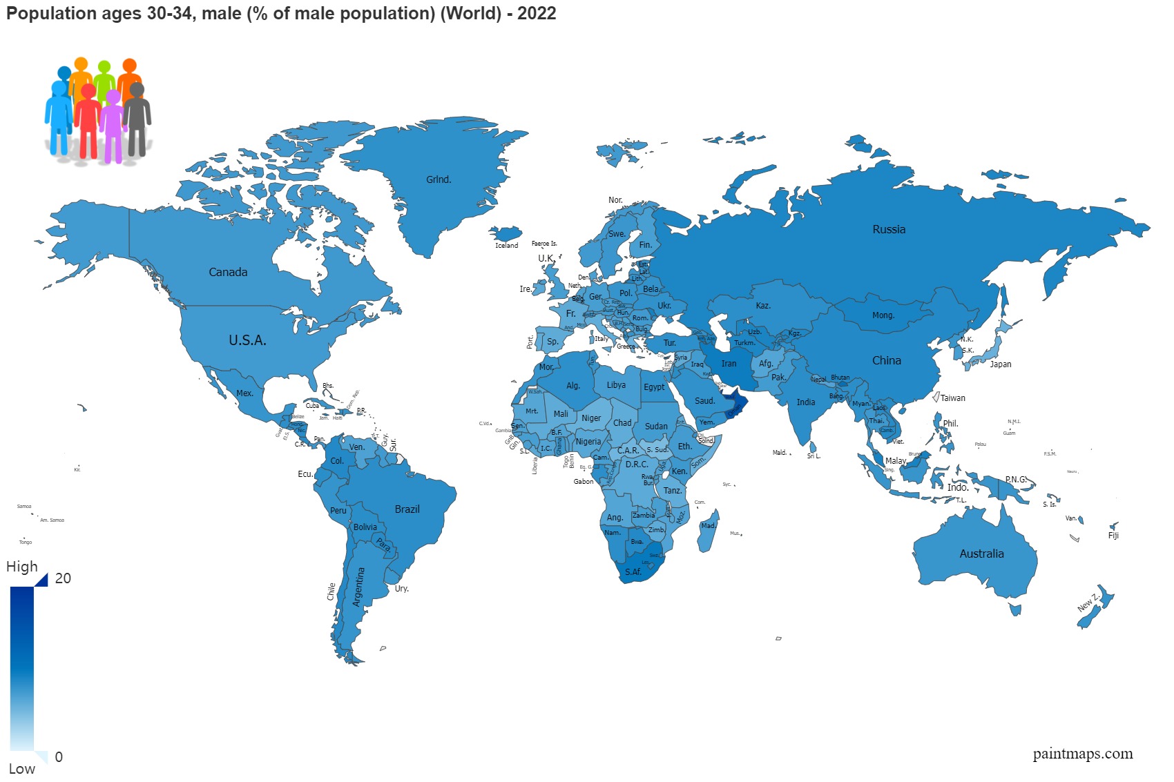Population Ages 30 34 Male Percentage Of Male Population On World Map