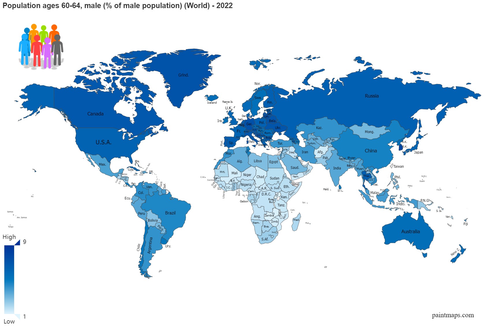 Population Ages 60 64 Male Percentage Of Male Population On World Map