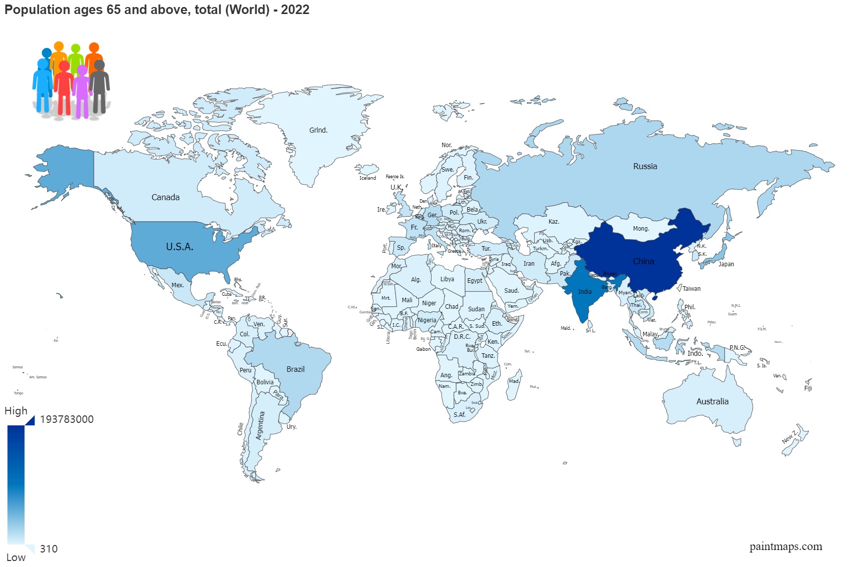 Population Ages 65 And Above Total On World Map