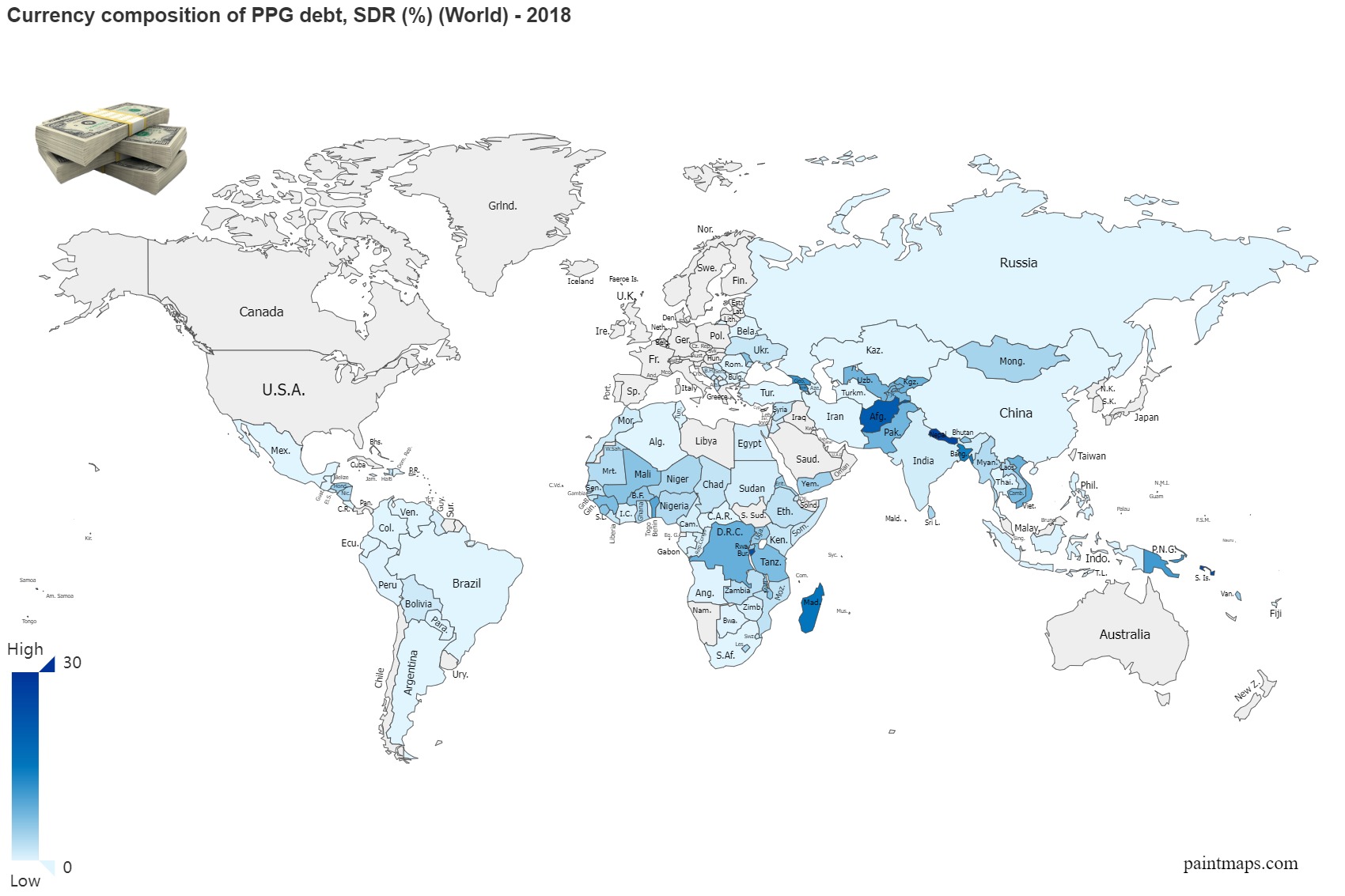 Currency Composition Of PPG Debt SDR Percentage On World Map