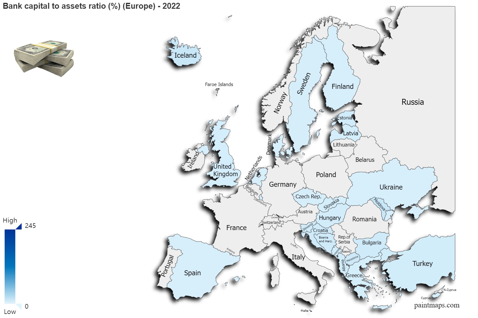 Bank Capital To Assets Ratio Percentage On Europe Map