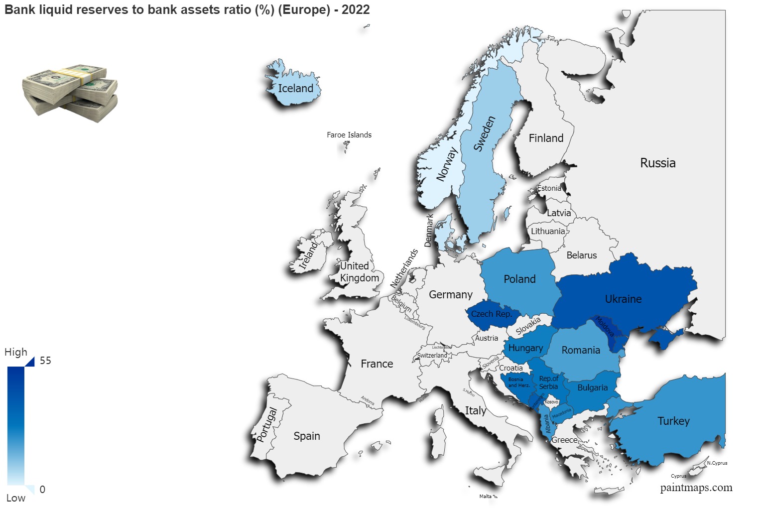 Bank Liquid Reserves To Bank Assets Ratio Percentage On Europe Map