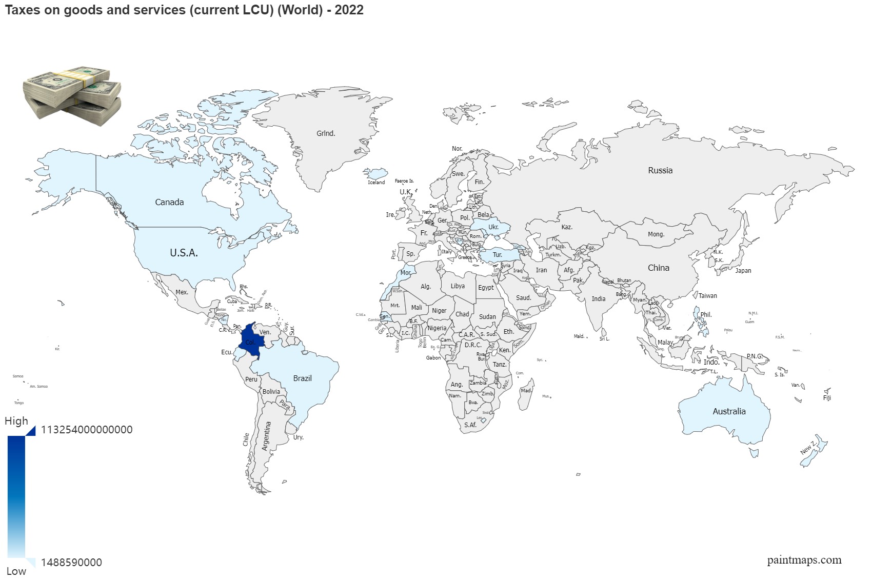 Taxes On Goods And Services Current LCU On World Map