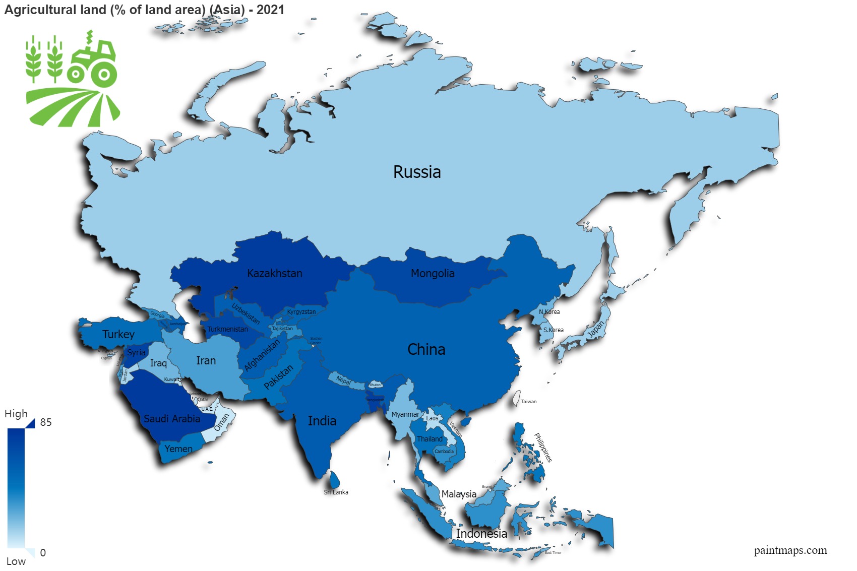 Agricultural Land Percentage Of Land Area On Asia Map