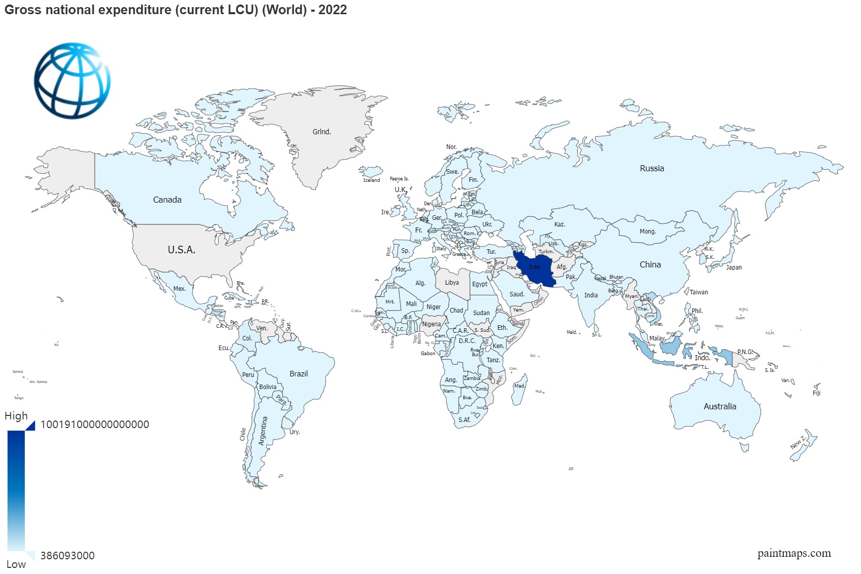 Gross National Expenditure Current LCU On World Map