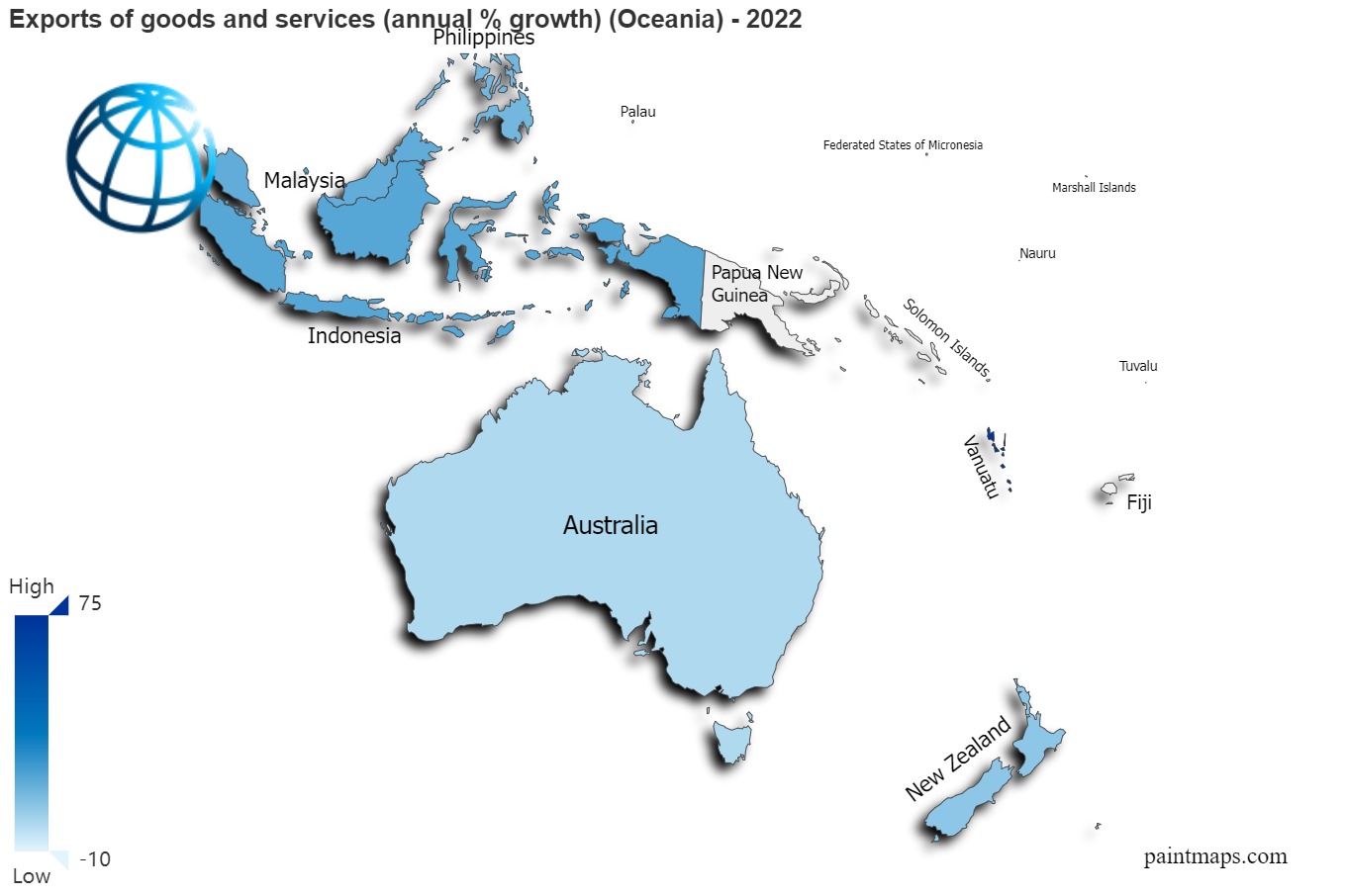 Exports Of Goods And Services Annual Percentage Growth On Oceania Map