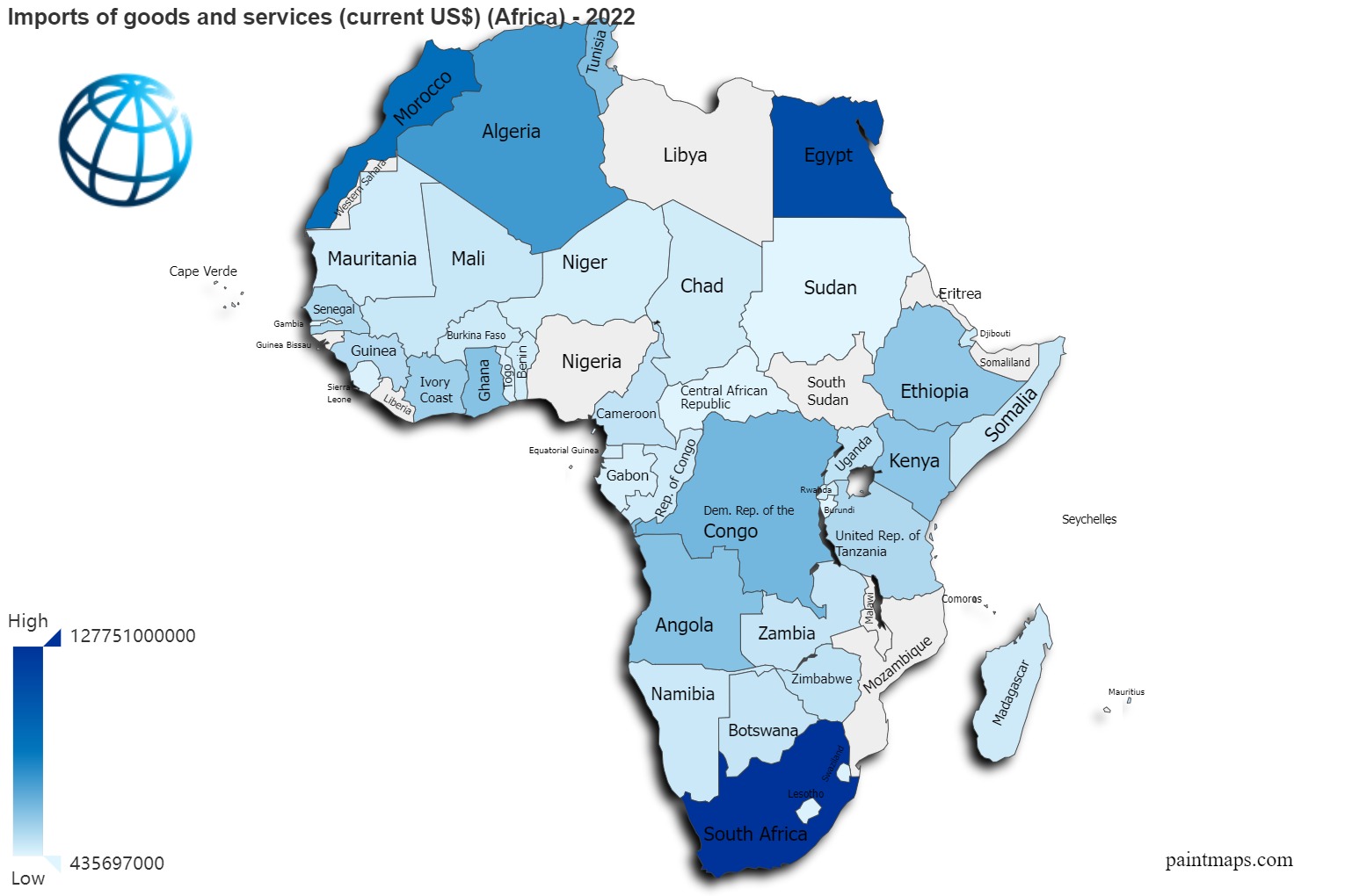 Imports Of Goods And Services Current USdollar On Africa Map
