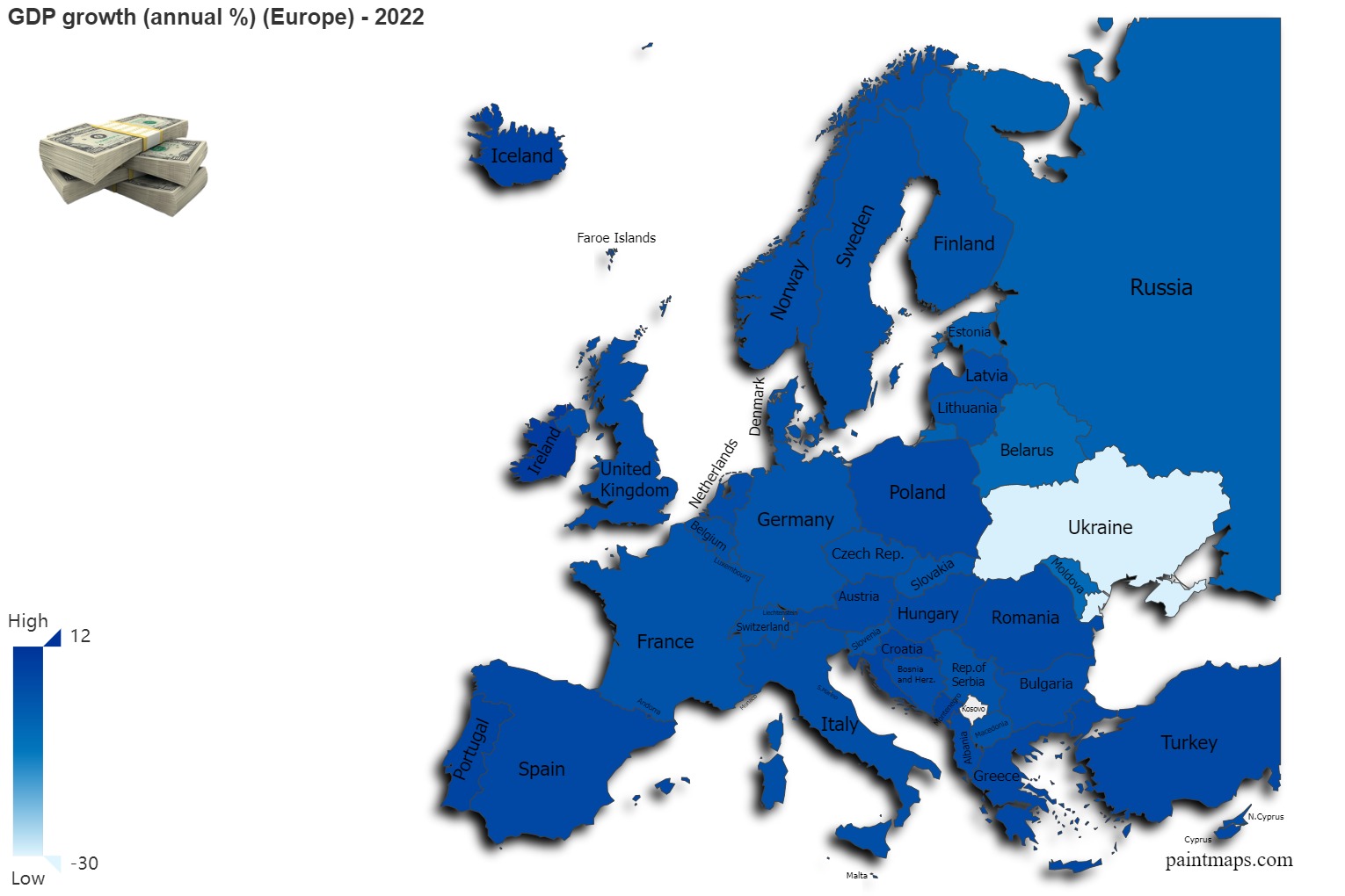 GDP Growth Annual Percentage On Europe Map