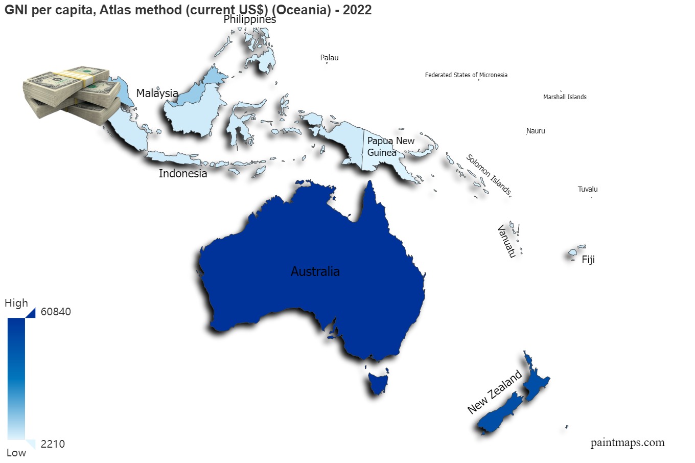 Gni per capita atlas method current usdollar on oceania map