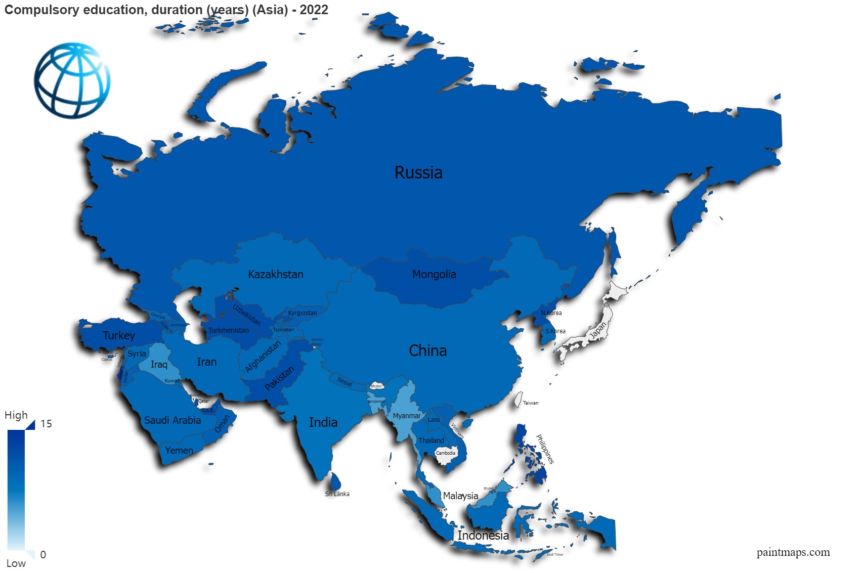 Compulsory Education Duration Years On Asia Map