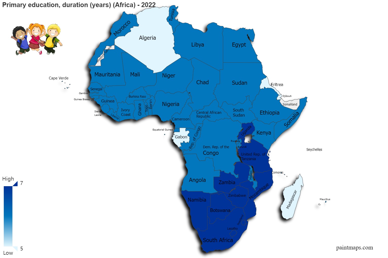 Primary Education Duration Years On Africa Map