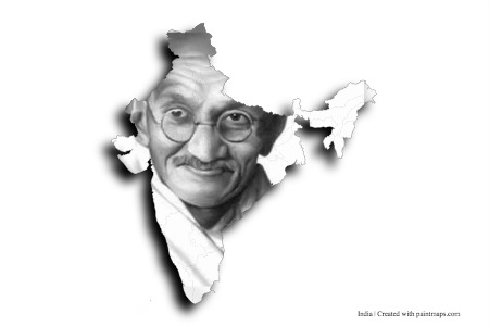 Mahatma Gandhi (Hindistan haritası üzerinde)