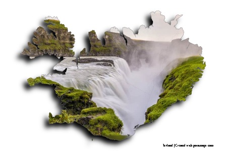 Gullfoss Şelalesi (İzlanda haritası üzerinde)