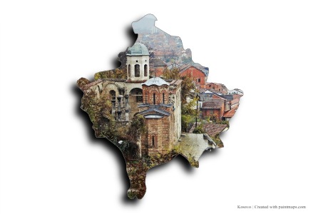 Prizren-Kosova Ortodoks kilisesi (Kosova haritası üzerinde)