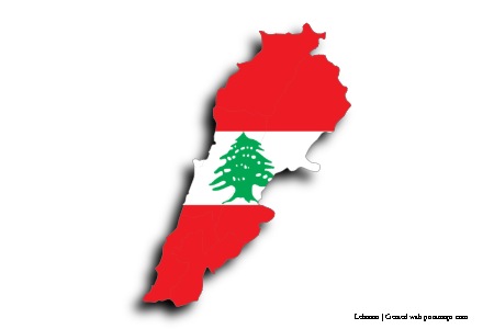 Flag of Lebanon (on Lebanon map)