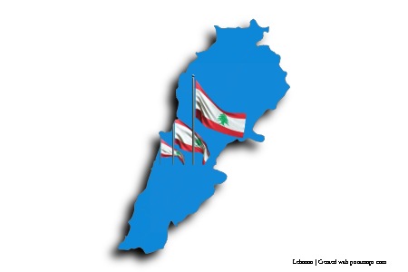 Flags of Lebanon (on Lebanon map)