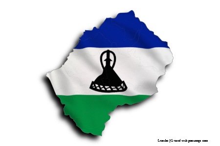 Lesotho Bayrağı (Lesotho haritası üzerinde)