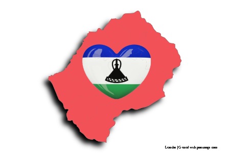 Lesotho kalp şekline bayrak (Lesotho haritası üzerinde)