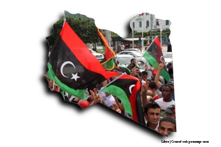 Libya Bayrakları (Libya haritası üzerinde)