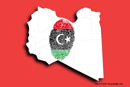 Libya bayrak parmak izi (Libya haritası üzerinde)
