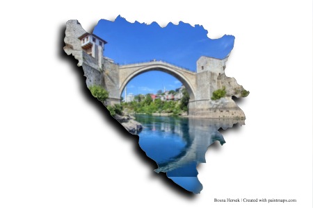 Mostar Köprüsü (Bosna Hersek haritası üzerinde)